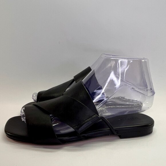 Vince Dylan Leather Flat Sandals Size 6.5M Black Asymmetrical Slide Shoes - Picture 6 of 16